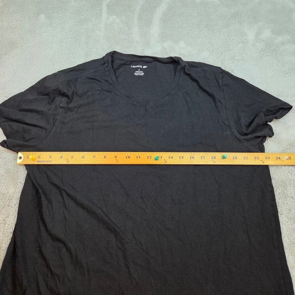 Lacoste T-Shirt Mens XXL Short Sleeve Crew Neck Croc Logo Patch Solid Black